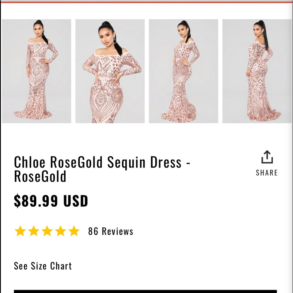 Fashion Nova rose gold dress worn once